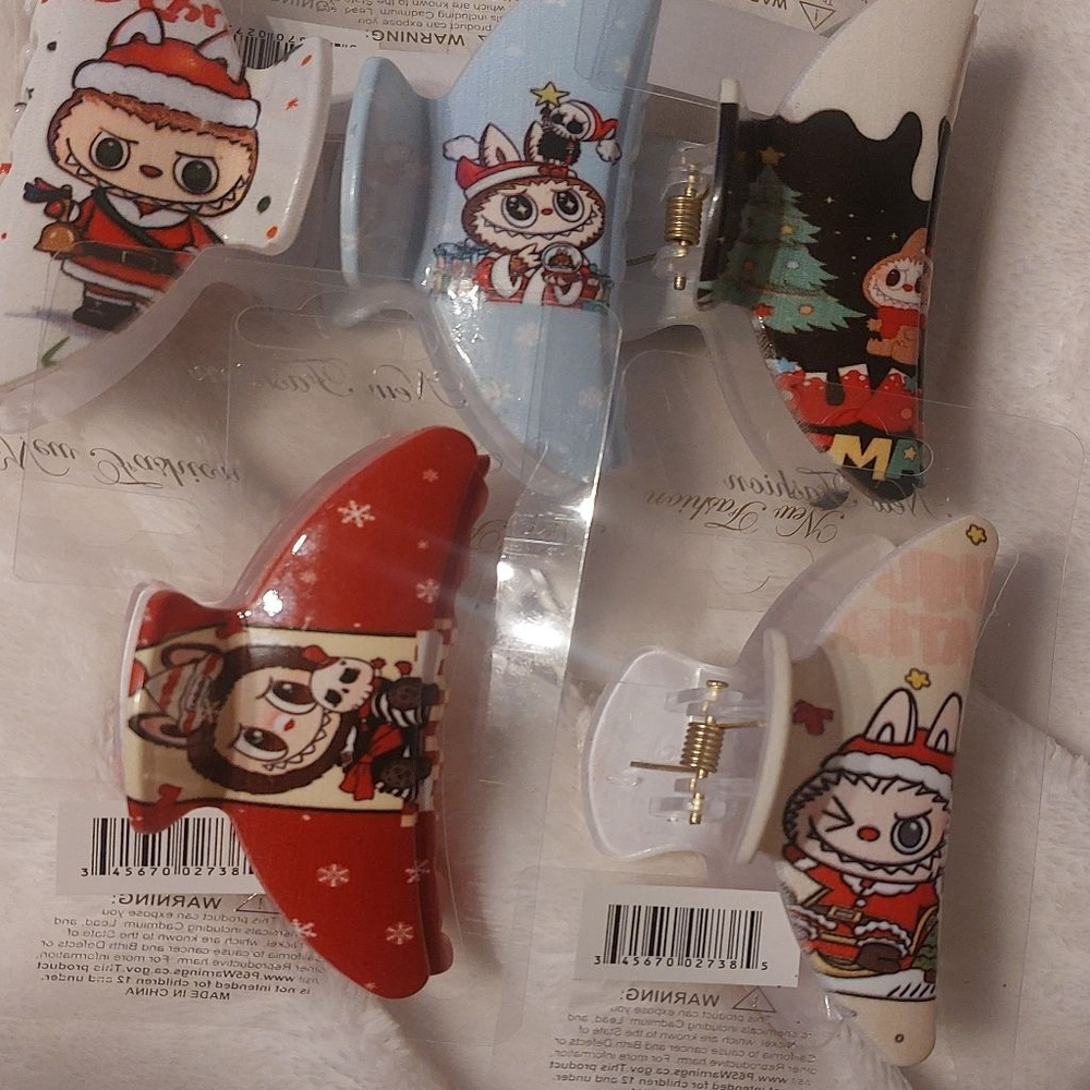Labubu Christmas Hair Claw Clips One Size Red White -all 5 clips